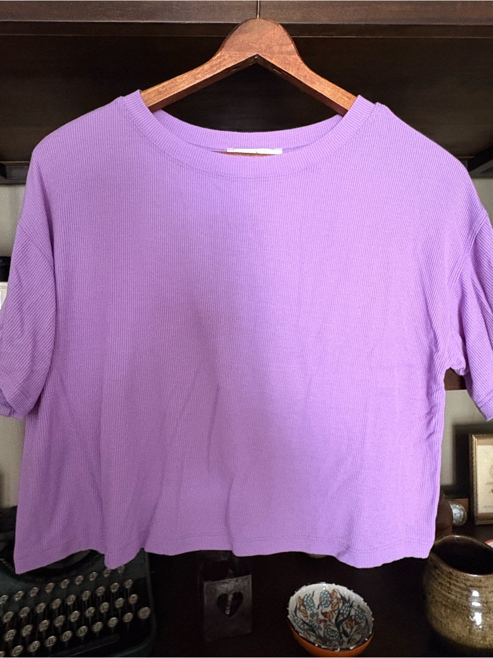 Zenana Outfitters Lavender Ribbed Crewneck Short-Sleeve Top Spandex/Rayon